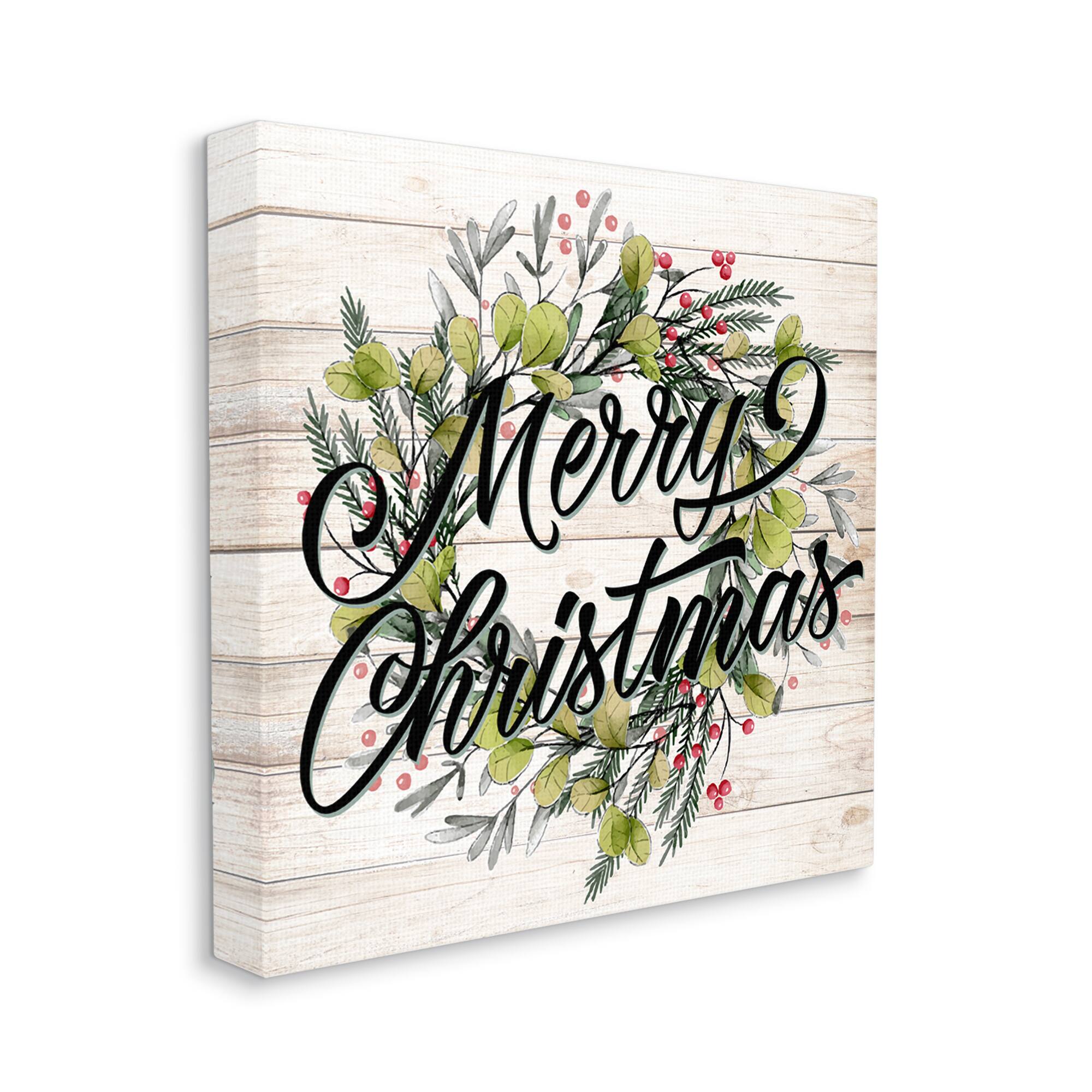 Stupell Industries Merry Christmas Botanical Wreath Canvas Wall Art